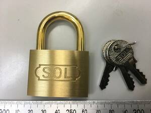 ★【逸品堂】★ SOL 鍵3本 シリンダー錠 ツル長24㎜ 錠 NO 2500 BRASS PADLOCK BP-45 パドロック カデナ 南京錠 真鍮 キーシリンダー 珍品