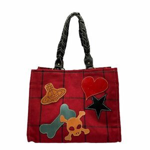 Vivienne Westwood ヴィヴィアン ウエストウッド キャンバス トートバッグ ハンドバッグ レッド系 赤系 ハート スター スカル パッチワーク