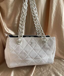 送料無料 正規品 本物 希少トートバッグCHANEL シャネル ショッピングバッグ チェーンショルダーバッグ ホワイト 白 親子バッグ 携帯ケース