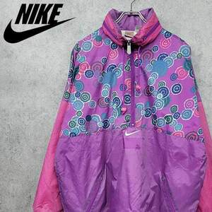 90s ナイキ NIKE ハーフジップ ナイロンジャケット ピンク XL 古着 