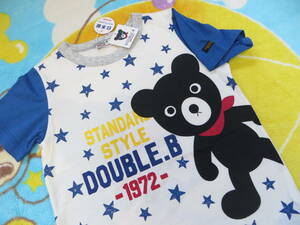 B/Bigプリント柄 日本製★新品タグ付★ミキハウスDB Double_B★メガ!!Ｂくん＆Ｂ子ちゃんの半袖Ｔシャツ Bigプリントでインパクト。ブルー