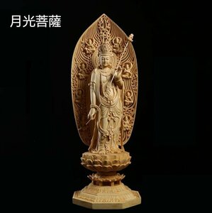 総檜材　仏教工芸品　木彫仏教　精密彫刻　極上品　仏師で仕上げ品　月光観音菩薩立像 高43cm