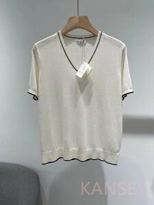 Brunello Cucinelli　ブルネロクチネリ　T-シャツ　Vネック　シルク使用　半袖　シンプル　レディース　女性　ホワイト　S