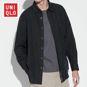 UNIQLO ユニクロ プレミアムリネンシャツ Ｍサイズ 長袖 ブラック 長袖シャツ トップス 