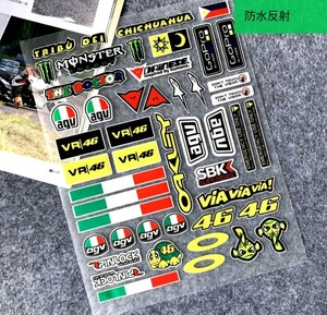 ロッシ　防水反射　ステッカー　ヘルメットステッカー　モンスターエナジー　　　VR46 　　バイクステッカー 　デカール　agv