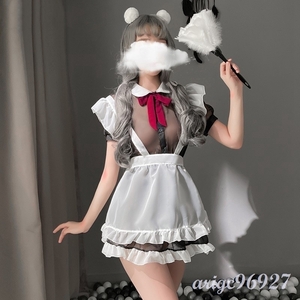 H17新品 可愛いセクシー シフォン シースルー メイド服セット ワンピース エプロン