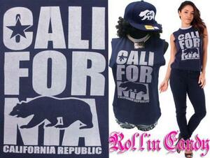 52C) CALIFORNIA REPUBLIC(カリフォルニアリパブリック)ノースリーブトップスMサイズ 【ネイビー】BガールHIPHOPローライダーダンス 