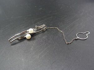 ■美品■ MIKIMOTO ミキモト SV925 本真珠 パール約4mm タイピン タイクリップ 紳士 ビジネス メンズ シルバー系×ホワイト系 DF0161