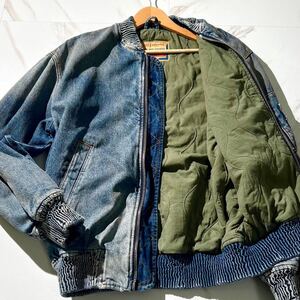 【最高傑作L相当】極美品 DIESEL ディーゼル ボンバーデニムジャケット MA-1 ライダース Gジャン DIESEL刻印 ダメージ加工 漂う高級感