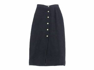 ■極美品■ CHANEL シャネル ココマーク ウール100％ パイル ロングスカート ボトムス サイズ40 洋服 レディース ネイビー系 AX0037