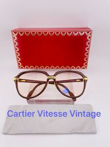 Qa32 Cartier Vitesse Vintage 1991 Sunglasses 60-15 Gold 140 メガネ フレーム ウッド色 高級超希少　美品 フランス製 カルティエ 眼鏡