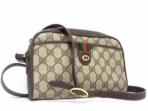 1円 ■美品■ GUCCI グッチ 116 02 089 オールドグッチ ヴィンテージ GG柄 シェリーライン PVC ショルダーバッグ ブラウン系 FA9905