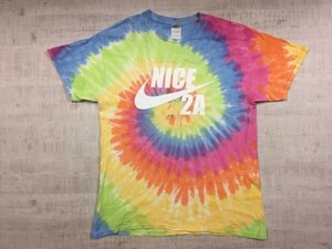 GILDAN ギルダン製 NICE タイダイ染め サイケデリック サーフ パロディー おもしろ クラスT クラT 半袖Tシャツ メンズ L