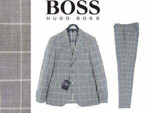 25万新品◆春夏50=M～L◆BOSS ヒューゴボスSLIM FITヴァージンウールチェック柄スーツ 薄灰系『 T-Ned/Brite 』 1円