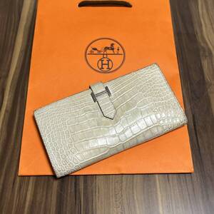 ★美品 鑑定済み A刻印★HERMES エルメス 財布 ベアン スフレ クロコ アリゲーター メンズ レディース ユニセックス