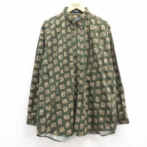 XL/古着 ラルフローレン チャップス 長袖 ブランド シャツ メンズ 90s 葉 大きいサイズ コットン ボタンダウン 緑 グリーン 25jan15 中古