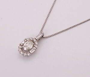 《質屋出品》Pt850/900★天然ダイアモンド0.23ct+0.17ctペンダントネックレス★C-5931