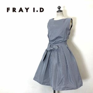 G319-O-N◆美品◆ FRAY I.D フレイアイディー ノースリーブワンピース フレア チェック リボン 膝丈◆size0 ネイビー