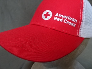 激レア USA購入 アメリカ 緊急援助 災害救援 アメリカ赤十字【AMERICAN RED CROSS】ロゴ刺繍入り メッシュキャップ 中古品