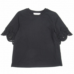 美品 19ss シーバイクロエ SEE BY CHLOE ケミカルレース スカラップ Tシャツ 半袖 クルーネック プルオーバー XS 黒/▲X01/レディース