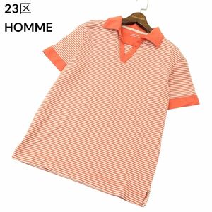 23区 HOMME オム 春夏 ボーダー★ 半袖 コットン ストレッチ ジャージー スキッパー ポロシャツ Sz.50　メンズ 大きいサイズ　A4T04664_4#A