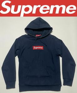 確実正規品 美品 Supreme ボックスロゴ パーカー ネイビー Mサイズ