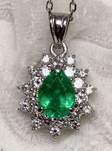 ◆☆★新品★☆ 天然エメラルド 1.25ct ダイヤモンド 高級ネックレス ペアシェイプ D0.74ct/Pt950/Pt900 Emerald necklace◆