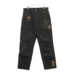 CHROME HEARTS クロムハーツ CARPENTER CNVS CEME CRS レオパードハラコ クロスパッチ カーペンターロングパンツ ブラック