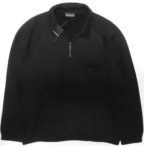 [新品]EMPORIO ARMANI　ハーフジップのロゴポケット付き【メンズ・スウェットジャージ】◆2024年春夏モデル　サイズ：ＸXL(54相当)　色：黒