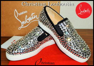 激レア Christian Louboutin ルイスストラス クリスチャンルブタン 黒 スリッポン メンズ 41 スワロフスキー 美品 スニーカー 財布 バッグ