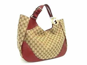 1円 ■極美品■ GUCCI グッチ 203504 GG柄 GGキャンバス×レザー トート ハンドバッグ ショルダー 肩掛けかばん ブラウン系 FB7854