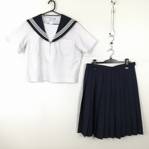 1円 セーラー服 スカート 上下2点セット 180A 大きいサイズ 特大 夏物 白3本線 女子 学生服 中学 高校 白 制服 中古 ランクC EY9879