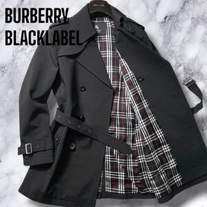 廃盤希少!!!未使用級!!! バーバリーブラックレーベル トレンチコート ノバチェック ベルト ビジネス 黒 総裏 BURBERRY BLACKLABEL メンズ M