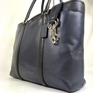 【美品 】COACH コーチ メトロポリタン トートバッグ ショルダー 2way メンズ ビジネス A4 肩掛け 大容量 54758 カーフ レザー ネイビー