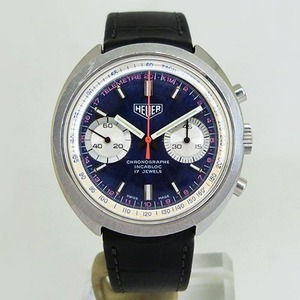 中古ホイヤー【HEUER】 2カウンタークロノグラフ バルジュー7733 手巻 ブルー アンティーク OH済