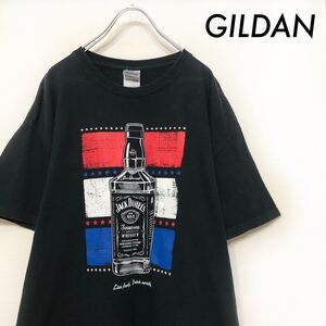 【送料無料】GILDAN ジルダン★ジャックダニエルプリント 半袖Tシャツ ブラック 黒