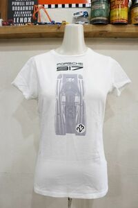 2165★PORSCHE DESIGN/ポルシェデザイン PORSCHE917 マシーンプリントクルーネックTシャツ レディースサイズ ホワイト XS USED ★