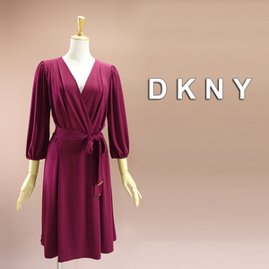 新品 DKNY 6/11号 ダナキャラン 紫 ゴールド ワンピース パーティドレス 長袖 結婚式 二次会 披露宴 フォーマル 謝恩会 通勤 華21Q2703