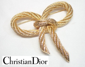 6291[A]■正規品■Christian Dior クリスチャンディオール/ブローチ/リボン ロープ モチーフ/ゴールドカラー/ヴィンテージ/アクセサリー♪