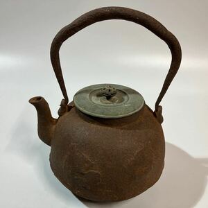 龍文堂 鉄瓶 龍文堂造 茶道具 古美術 前茶道具 骨董 銅蓋 現状品 時代物 鉄器 【送料無料】