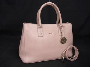 1円 ■美品■ FURLA フルラ リンダ レザー 2WAY ハンドバッグ トートバッグ ショルダーバッグ レディース ピンク系 FH4998