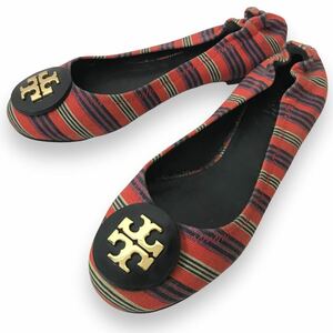 n282 未使用 TORY BURCH トリーバーチ フラットシューズ キャンバスレザー ローファー パンプス 7.5M レディース 正規品　