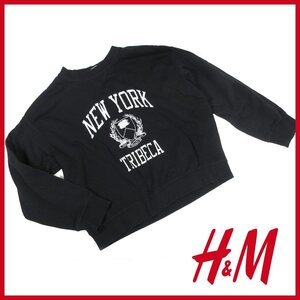 ♪○H&M（エイチ・アンド・エム）◆ロゴ裏起毛トレーナー◆スウェット◆ブラック◆Mサイズ◆レディーストップス