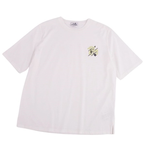 極美品 エルメス HERMES Tシャツ カットソー 23SS 半袖 ショートスリーブ レザーパッチ トップス メンズ XXL ホワイト cf02dn-rm08f09064