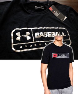 【既決USA】アンダーアーマー★UNDER ARMOUR@胸元&背中【BASEBALL】ロゴ入野球半袖Tシャツ【Baseball Wordmark Short Sleeve Tee】黒@@M