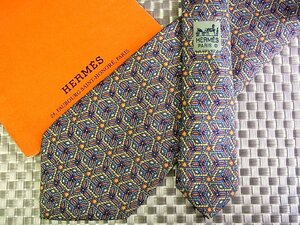 ♪36534C♪良品【花 デザイン 星 スター 柄】エルメス【HERMES】ネクタイ