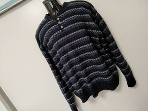 kkaa2087 ■ Munsingwear ■ マンシングウェア ニット セーター トップス ヘンリーネック ボーダー グレー ネイビー 紺 XL