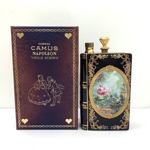 ●【同梱不可】【80】CAMUS NAPOLEON LIMOGES CASTEL COGNAC リモージュキャッスル ブック型陶器ボトル コニャック 替栓・箱付※箱に汚れ有