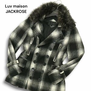 Luv maison JACKROSE ジャックローズ 秋冬 リアルファー★ ウール混 中綿 スリム チェック Pコート Sz.44　メンズ　A4T12209_B#N