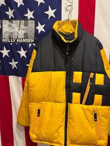 ★HELLY HANSEN★ヘリーハンセン★ダウンジャケット★アウター★ナイロン★ビッグロゴ★イエロー×ブラック★実寸XLサイズ相当★ZN S810★